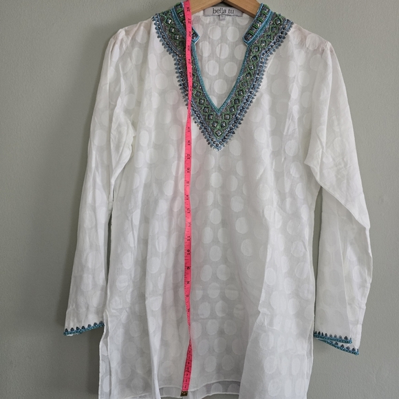 Bella Tu White Cotton Tunic with Exquisite Beadwork,  L - Picture 9 of 13